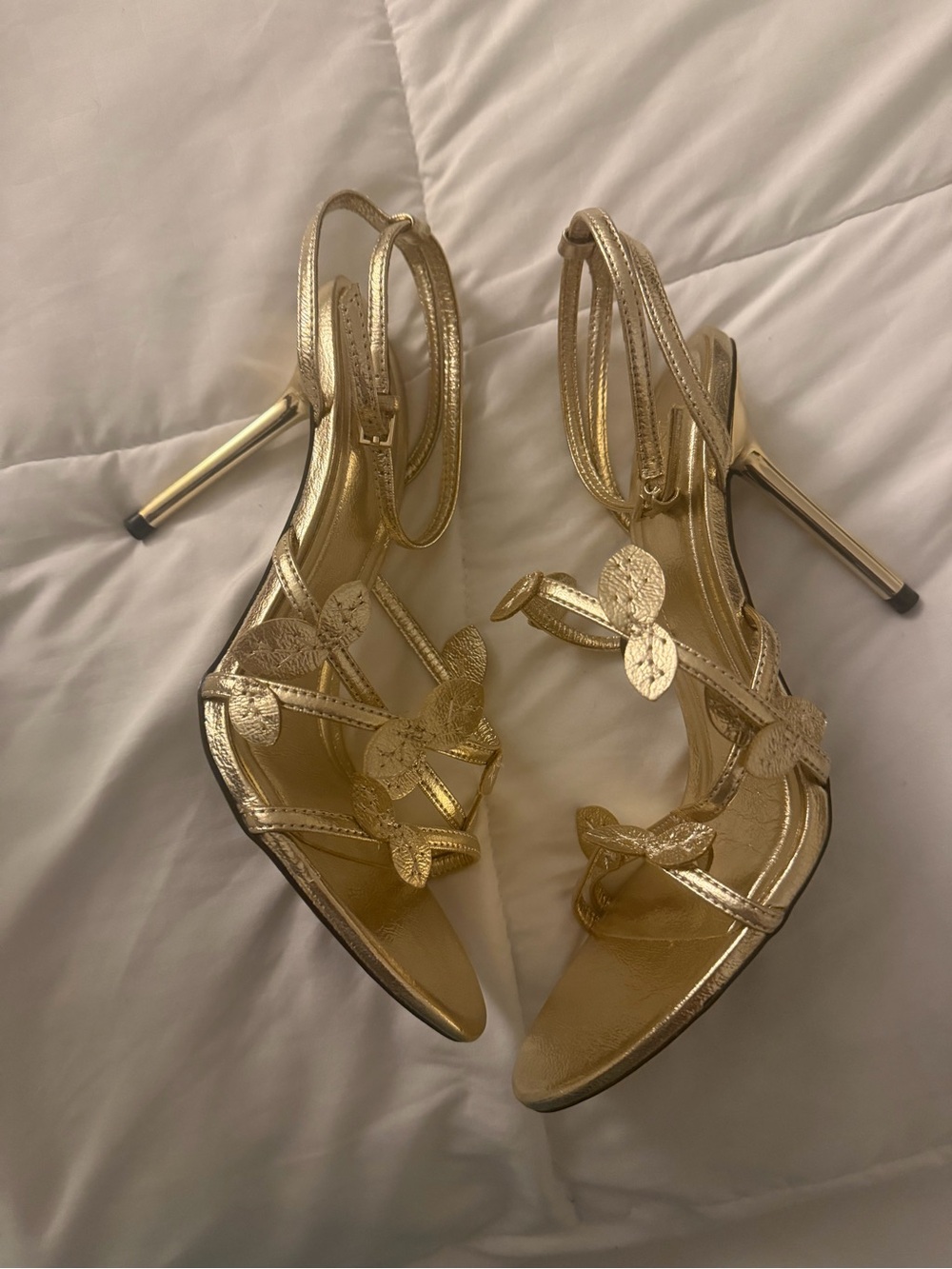 Zara Gold Strappy Floral High Heel Sandals - Women